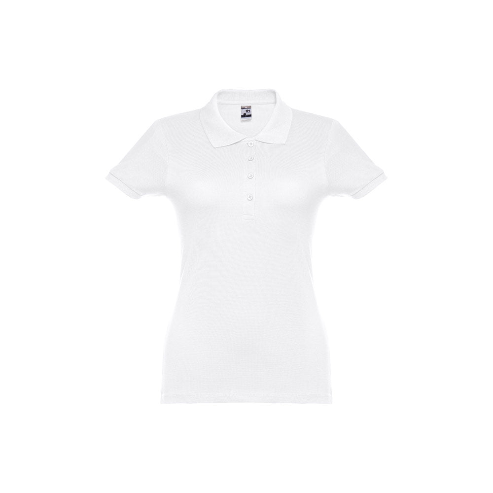 THC EVE WH. Polo cintado para senhora de manga curta em algodão cardado