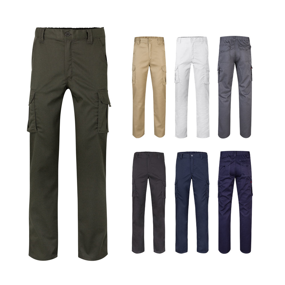 VL PAN. Calças stretch multibolsos (290g/m²), em algodão (46%), EME (38%) e poliéster (16%)