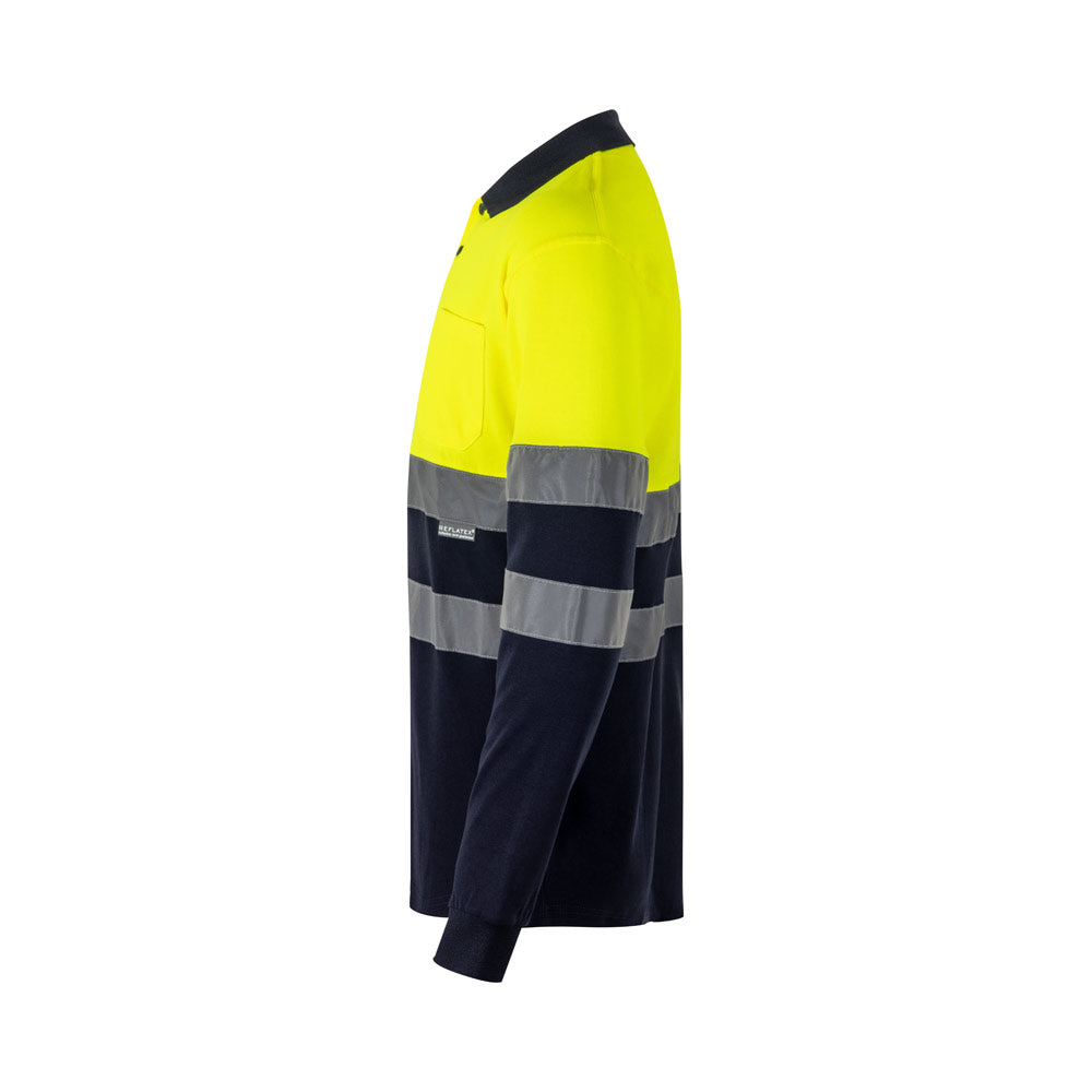 VL PLUTO LARGE. Polo bicolor piqué (150g/m²) de manga comprida, em algodão (55%) e poliéster (45%)