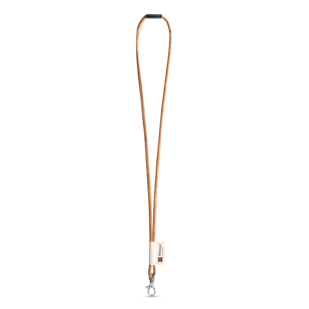 75096. SET Lanyard CORK Long (Ø 5 mm) com mosquetão de gatilho 9 mm e Fecho de segurança Ø 5 mm