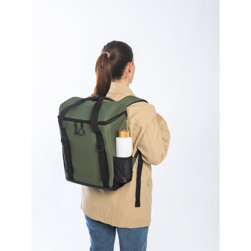 ROMA L. Mochila térmica almofadada em poliéster reciclado 600D ripstop 16 L