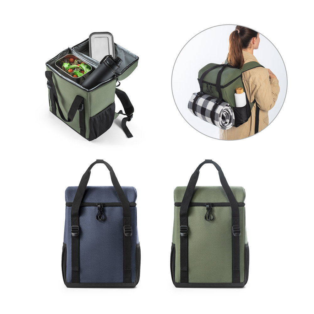 ROMA L. Mochila térmica almofadada em poliéster reciclado 600D ripstop 16 L
