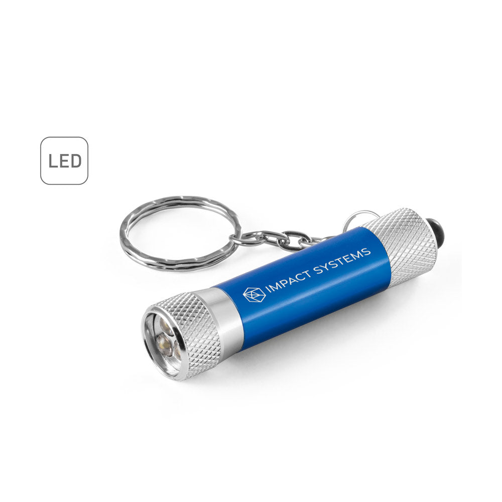 LERGAN. Porta-chaves em alumínio com lanterna de 3 luzes LEDs