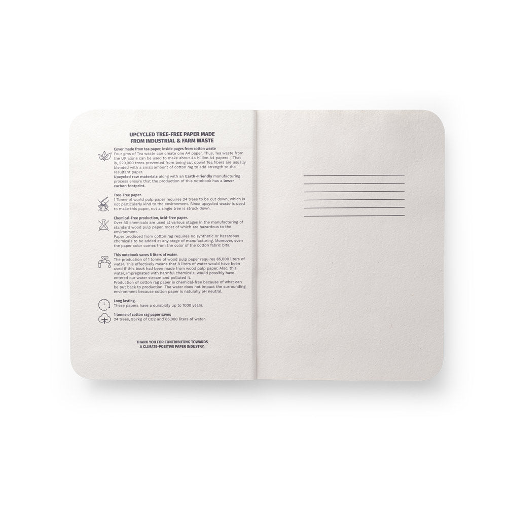 TEAPAD SEMI-RIGID. Bloco de notas A5 com capa semi-rígida fabricada a partir de restos de folhas de chá (65%)