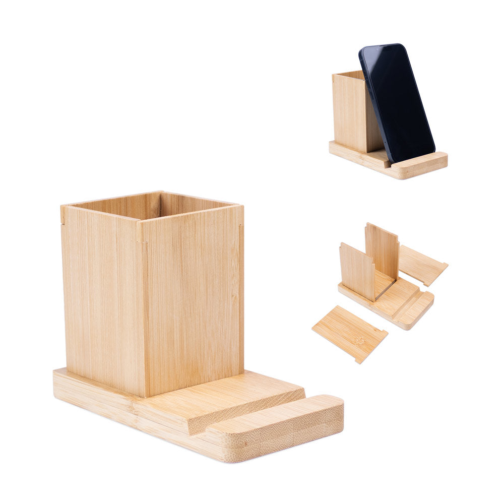 ERWIN. Conjunto de secretária com suporte para telemóvel e copo