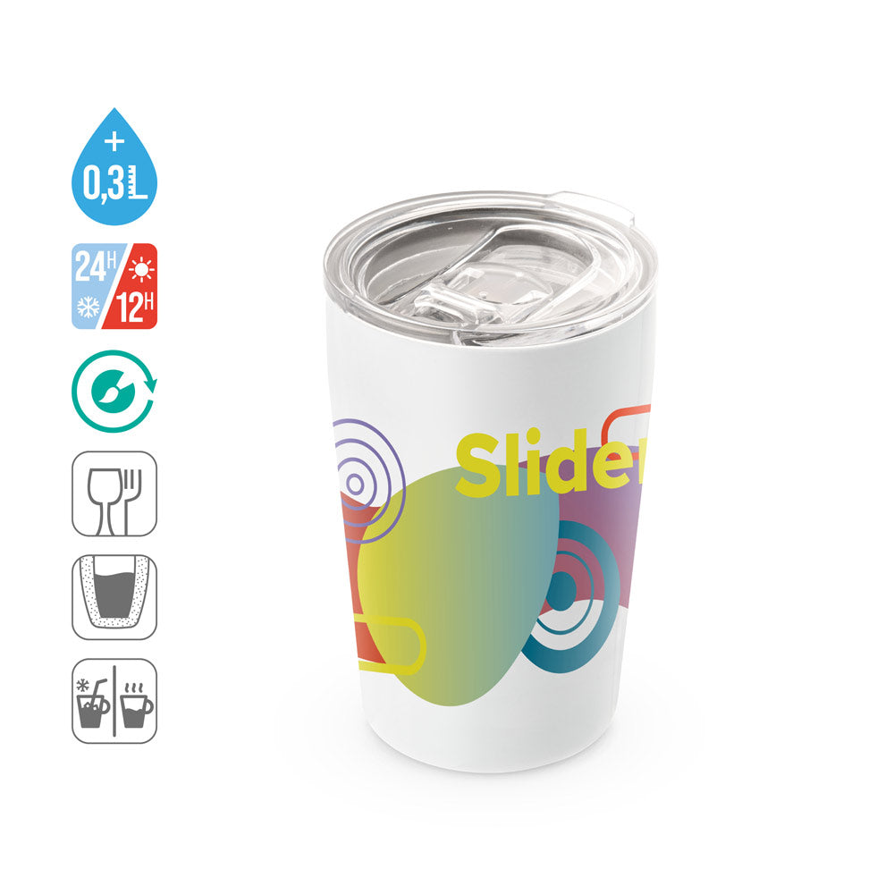 SLIDER. Copo de viagem para sublimação em aço inoxidável 380 mL