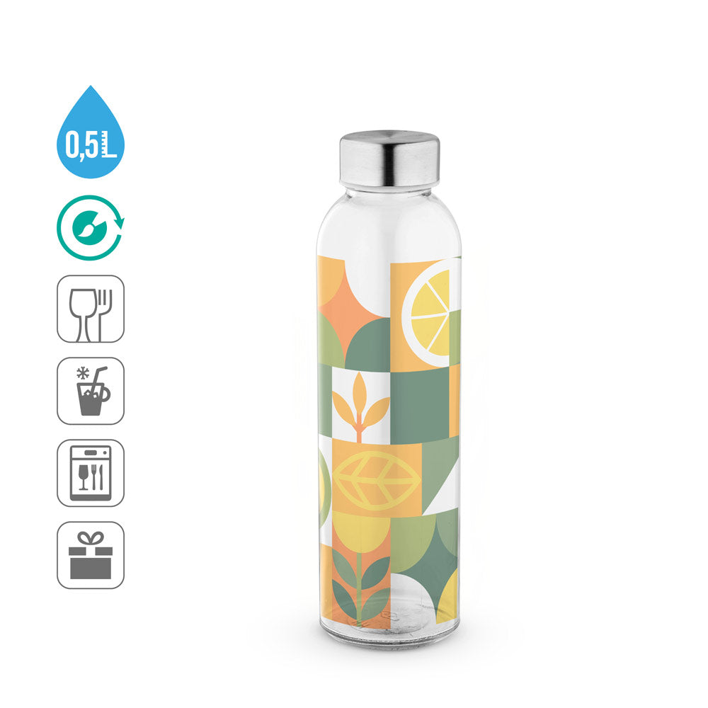 SOLER. Garrafa em vidro e tampa em aço inoxidável para sublimação 500 mL
