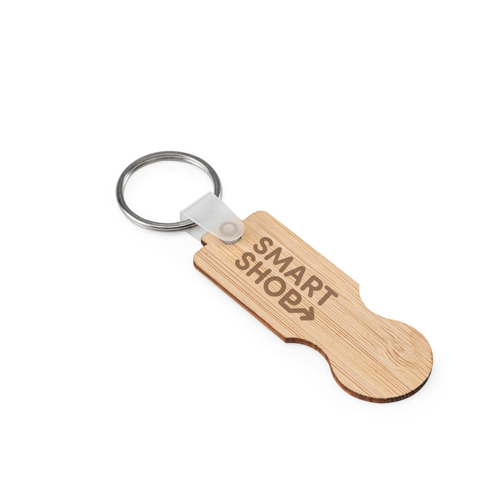 SHOPZ. Porta-chaves em bambu com extremidade em formato de moeda