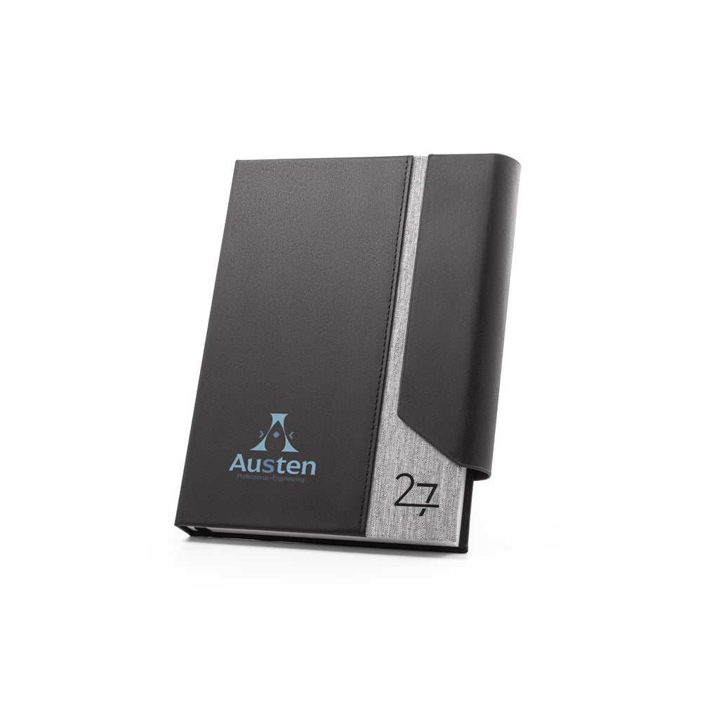 AUSTEN A5. Agenda A5 em PU (58% reciclado) e poliéster reciclado (100% rPET) 300D