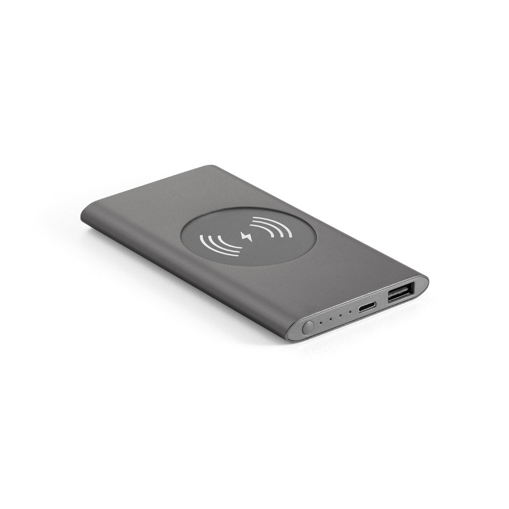 CASSINI. Power bank 4'000 mAh com carregador wireless 5W em alumínio reciclado (100% rAL)