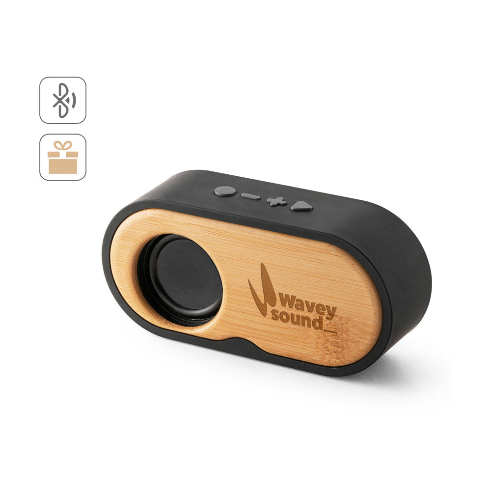 TILLY. Coluna de som portátil de 3W com 5h de autonomia em bambu e ABS reciclado (100% rABS)