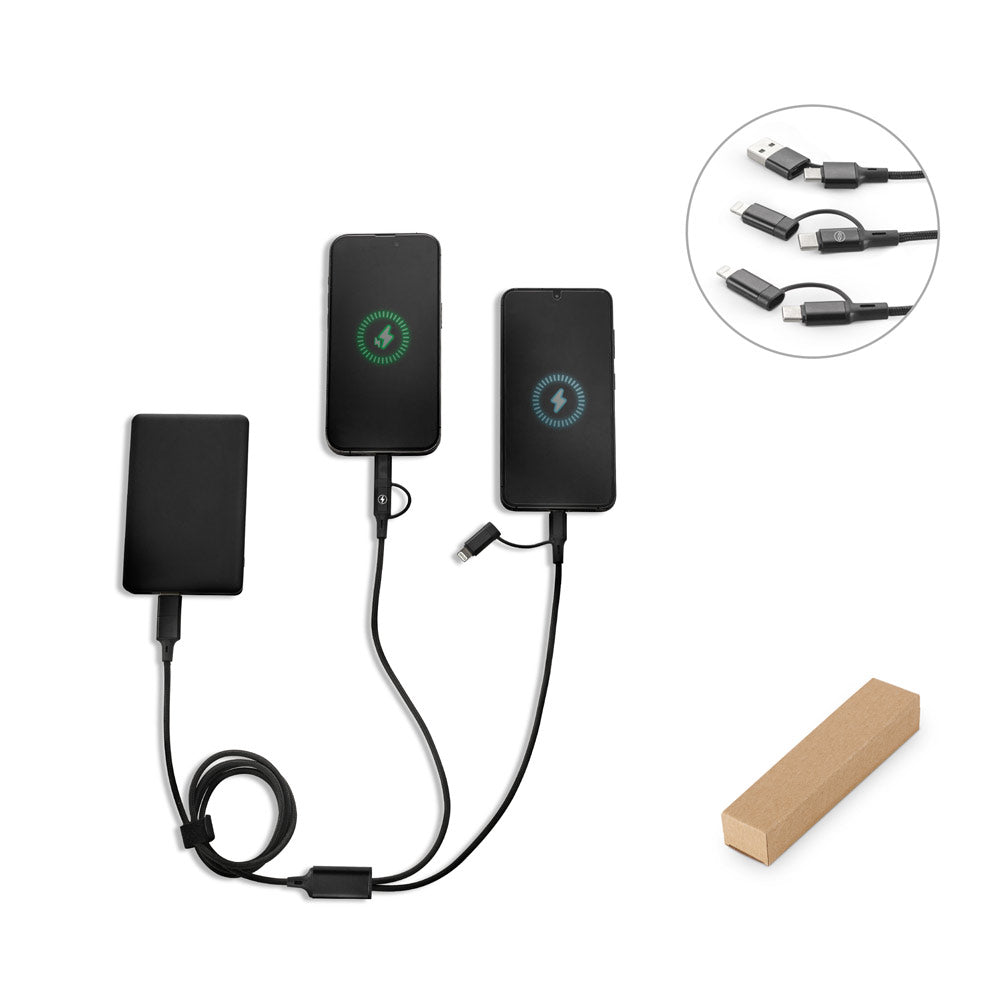 BERTOZZI. Cabo USB super rápido 6 em 1 em alumínio reciclado (20%) e PET reciclado (4%)