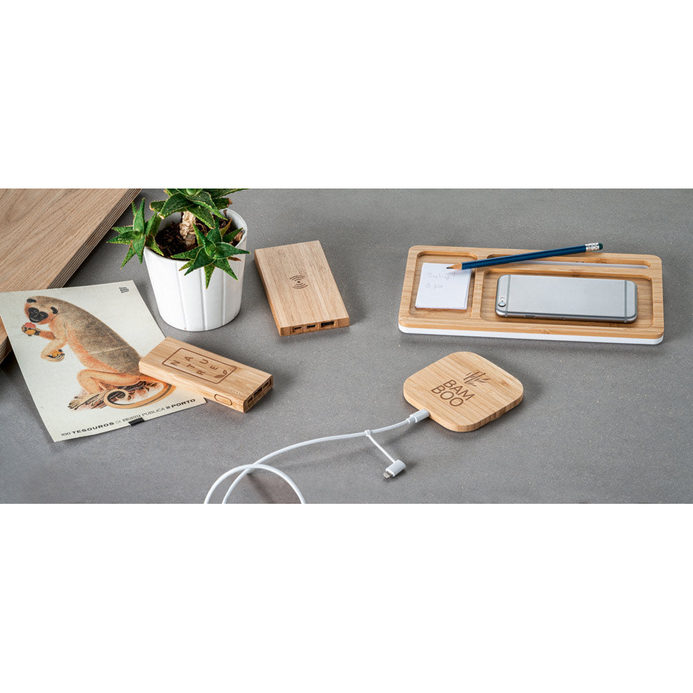 FITCH. Power bank 5'000 mAh com carregador wireless em bambu 5W