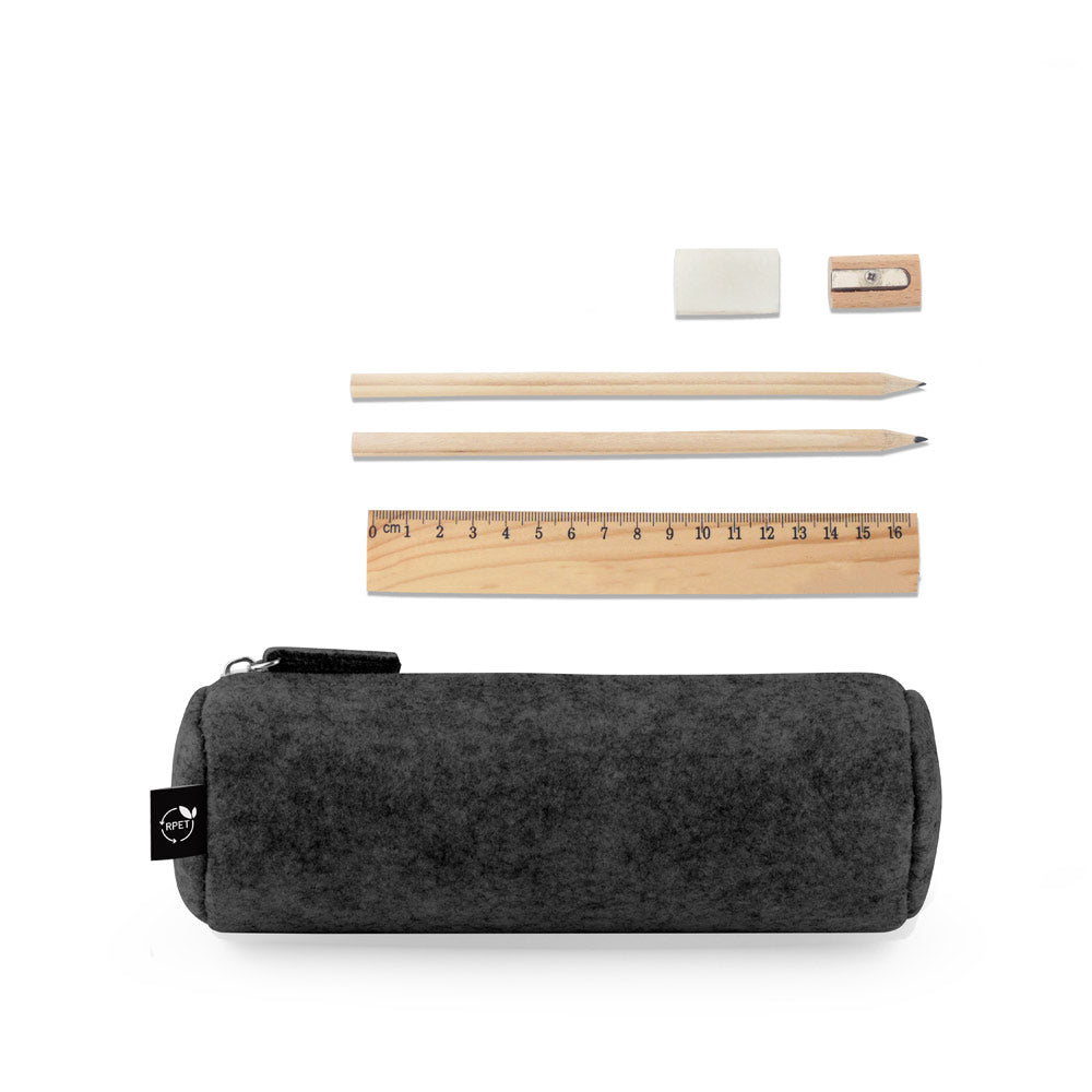 NOMAD. Estojo multifunções em feltro reciclado (100% rPET), com régua, lápis, borracha e afia