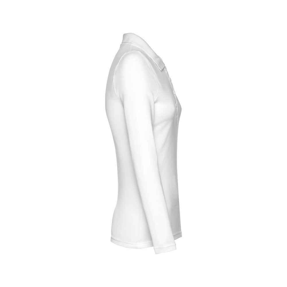 THC BERN WOMEN WH. Polo de manga comprida para senhora em algodão cardado