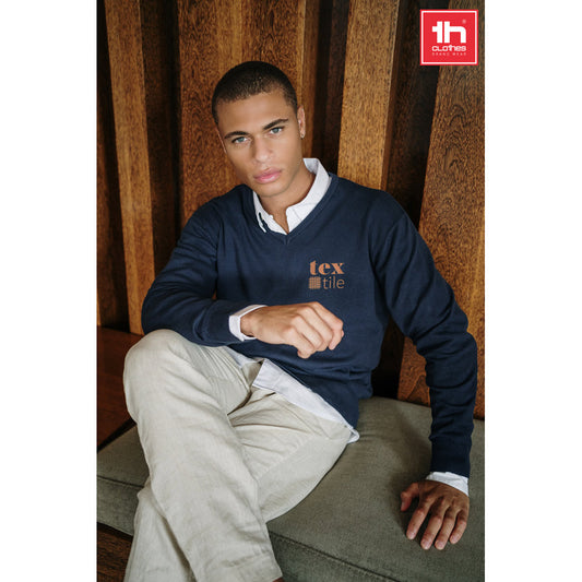 THC MILAN. Pullover com decote em" V" para homem em algodão e poliamida