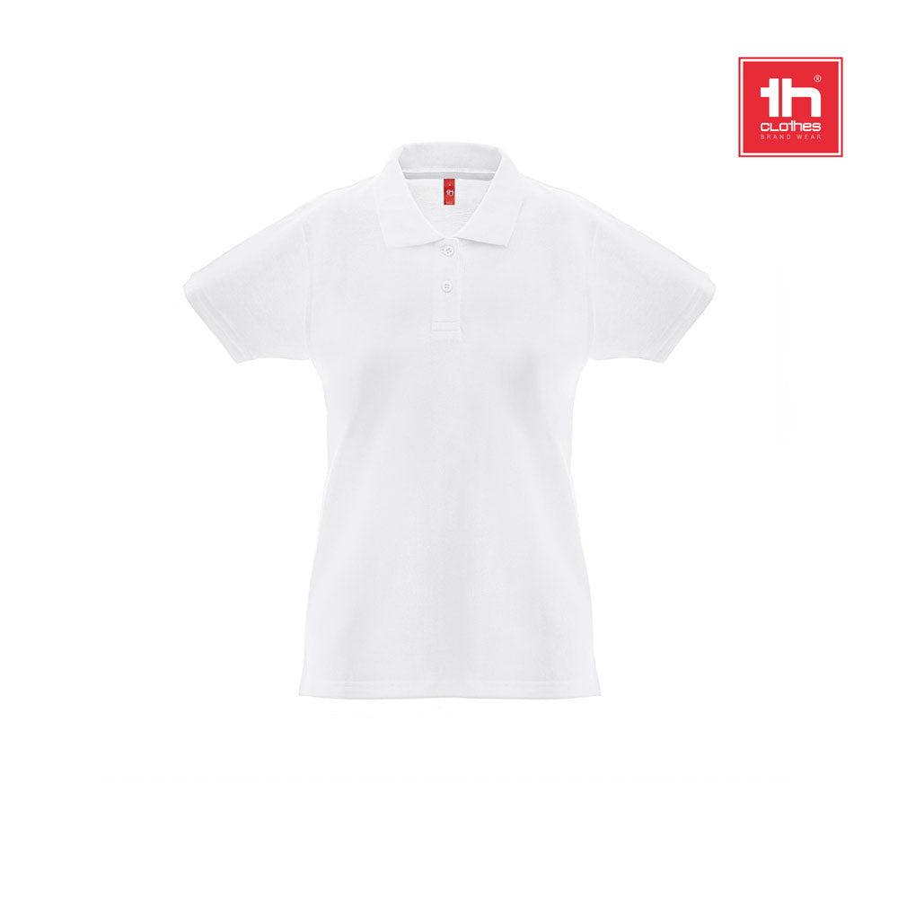 THC MONACO WOMEN WH. Polo de manga curta para mulher em algodão cardado