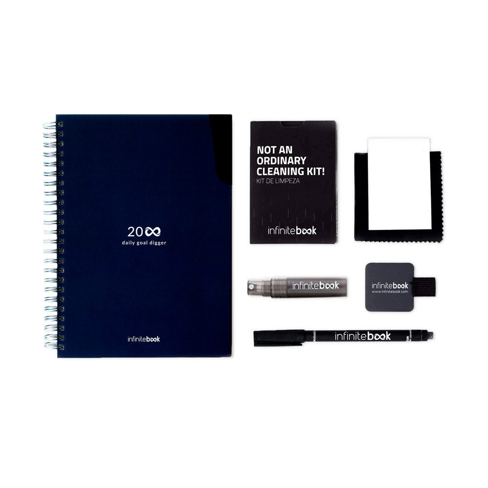 STARTER KIT INFINITE PLANNER A5. Kit composto um "Infinite Diary", kit de limpeza, marcador e suporte de marcador