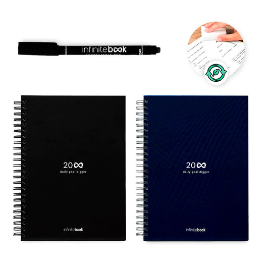STARTER KIT INFINITE PLANNER A5. Kit composto um "Infinite Diary", kit de limpeza, marcador e suporte de marcador