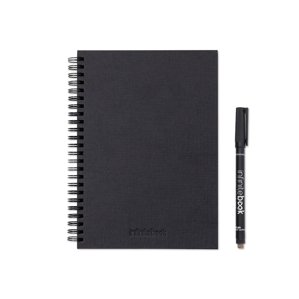 STARTER KIT INFINITEBOOK A5 PLANNER TEXTURE. Kit composto por “Infinitebook” com capa dura, 1 kit de limpeza, 1 marcador e 1 suporte para esferográfica