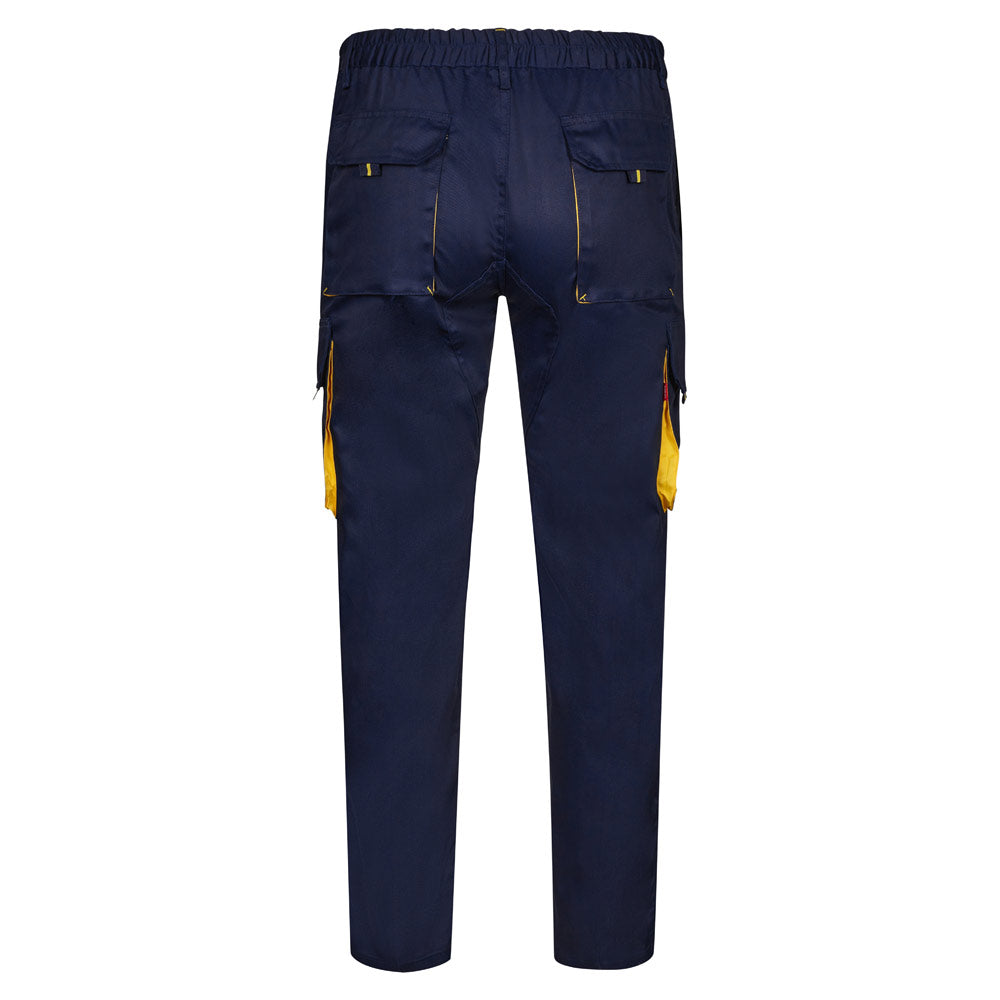 VL HYPNOS. Calças bicolor em sarja multibolsos (200g/m²), em algodão (35%) e poliéster (65%)