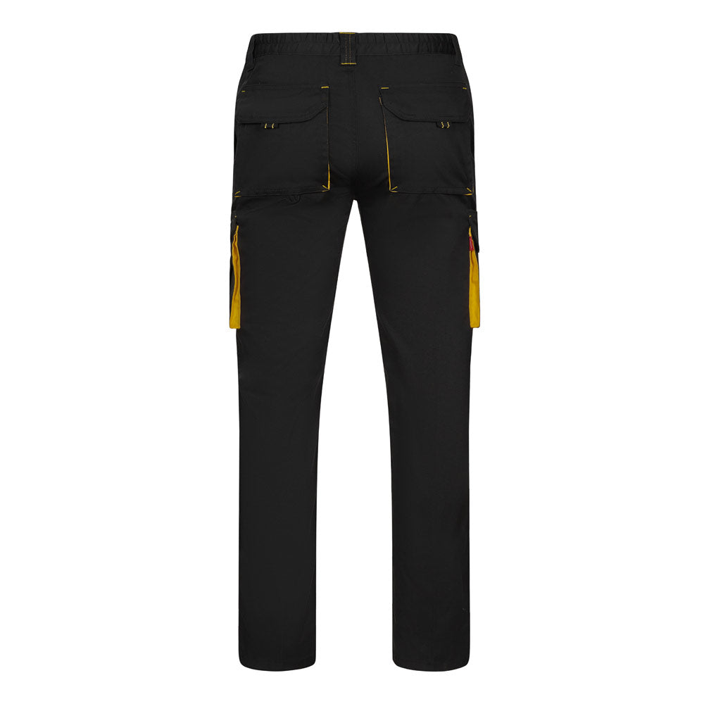 VL FIDES. Calças stretch bicolor multibolsos (240g/m²), em algodão (46%), EME (38%) e poliéster (16%)