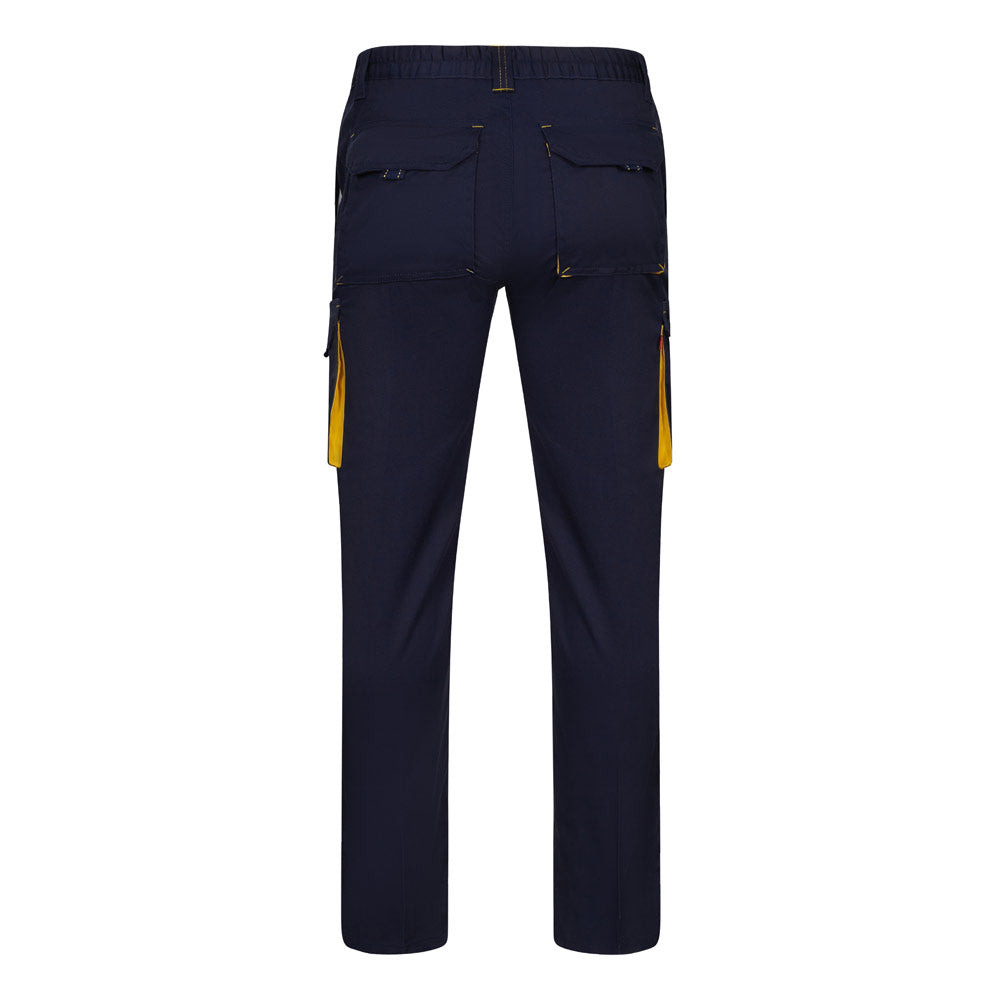 VL FIDES. Calças stretch bicolor multibolsos (240g/m²), em algodão (46%), EME (38%) e poliéster (16%)