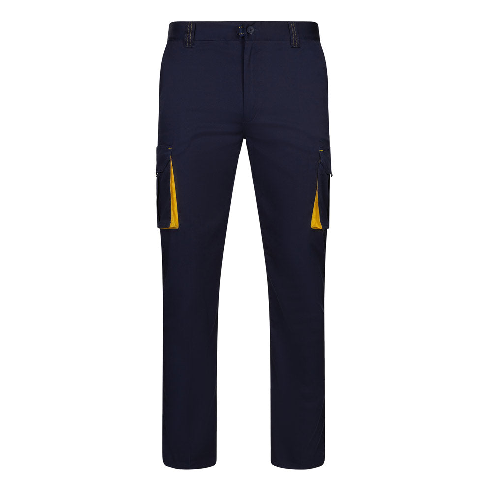 VL FIDES. Calças stretch bicolor multibolsos (240g/m²), em algodão (46%), EME (38%) e poliéster (16%)
