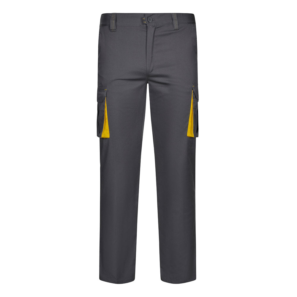 VL FIDES. Calças stretch bicolor multibolsos (240g/m²), em algodão (46%), EME (38%) e poliéster (16%)