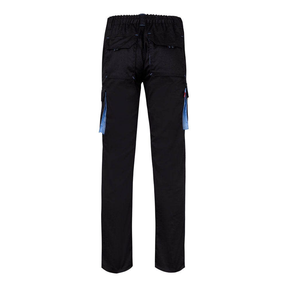 VL FIDES. Calças stretch bicolor multibolsos (240g/m²), em algodão (46%), EME (38%) e poliéster (16%)