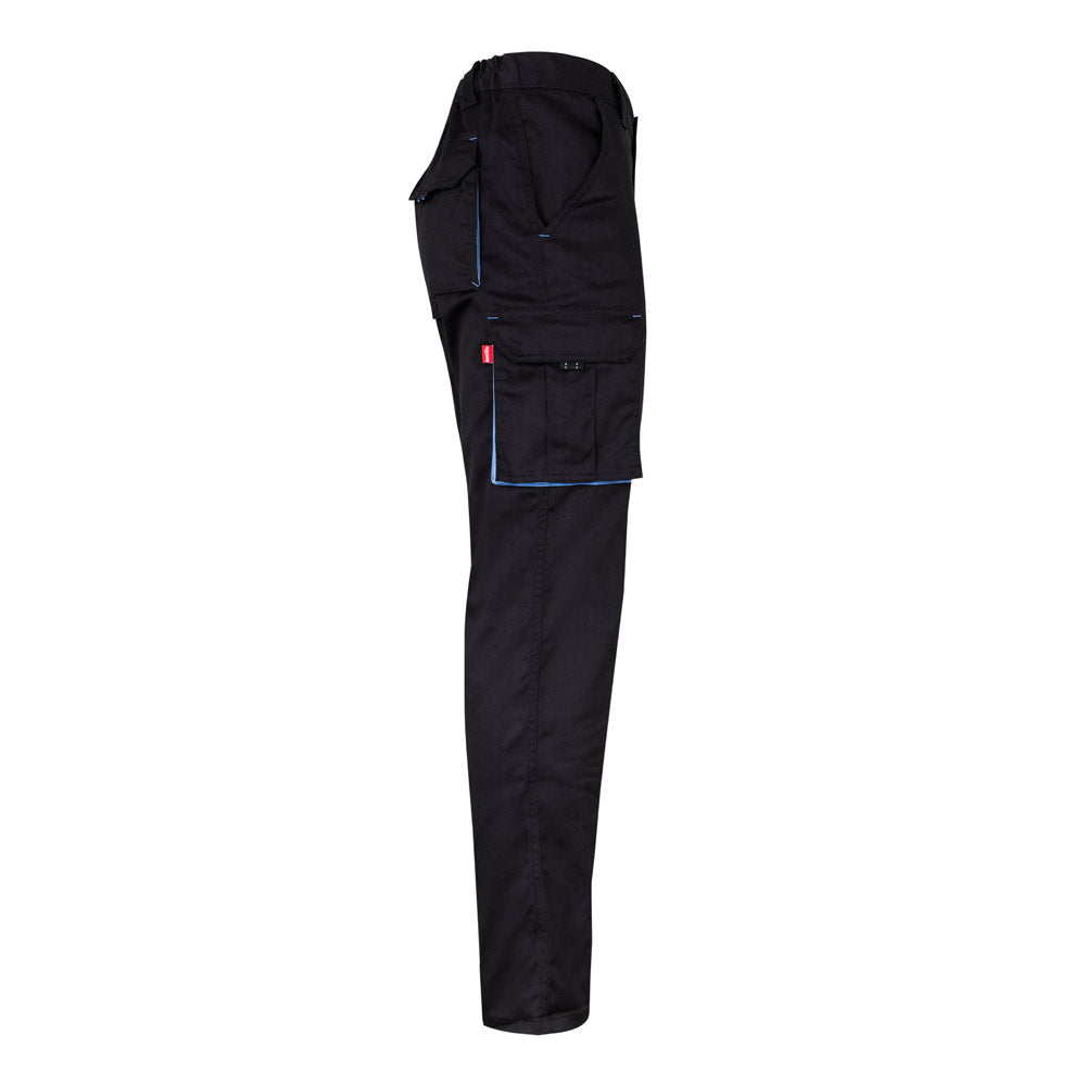 VL FIDES. Calças stretch bicolor multibolsos (240g/m²), em algodão (46%), EME (38%) e poliéster (16%)