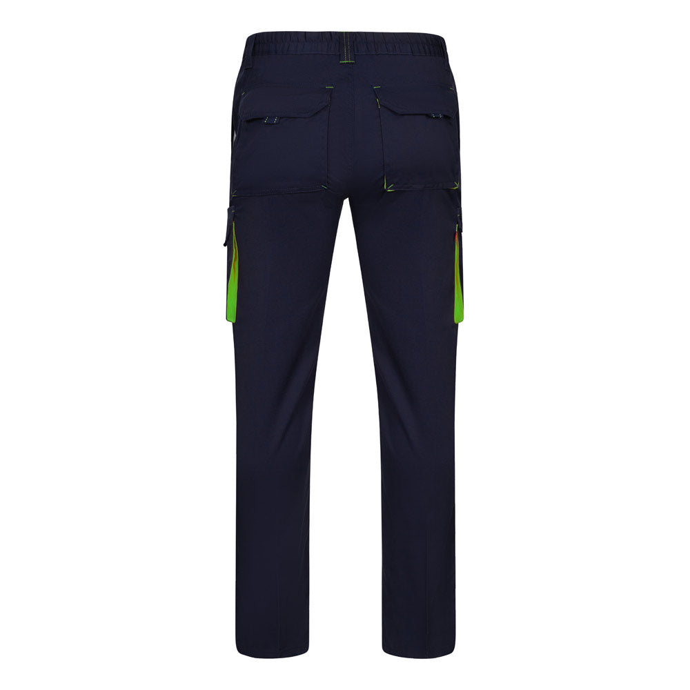 VL FIDES. Calças stretch bicolor multibolsos (240g/m²), em algodão (46%), EME (38%) e poliéster (16%)