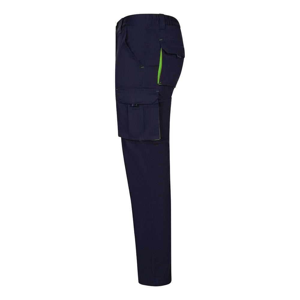 VL FIDES. Calças stretch bicolor multibolsos (240g/m²), em algodão (46%), EME (38%) e poliéster (16%)