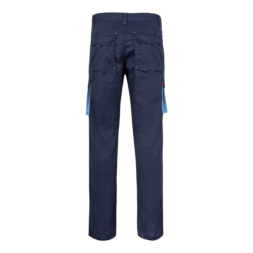 VL FIDES. Calças stretch bicolor multibolsos (240g/m²), em algodão (46%), EME (38%) e poliéster (16%)