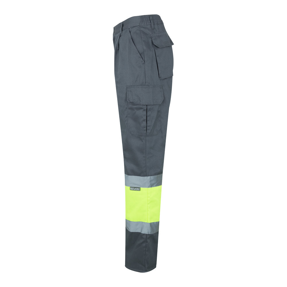 VL ATHENA. Calças bicolor em sarja (210g/m²), forradas, multibolsos, em algodão (20%) e poliéster (80%)
