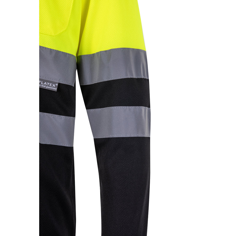 VL VULCAN. Polo bicolor bird-eye (160g/m²) de manga comprida, em poliéster (100%)