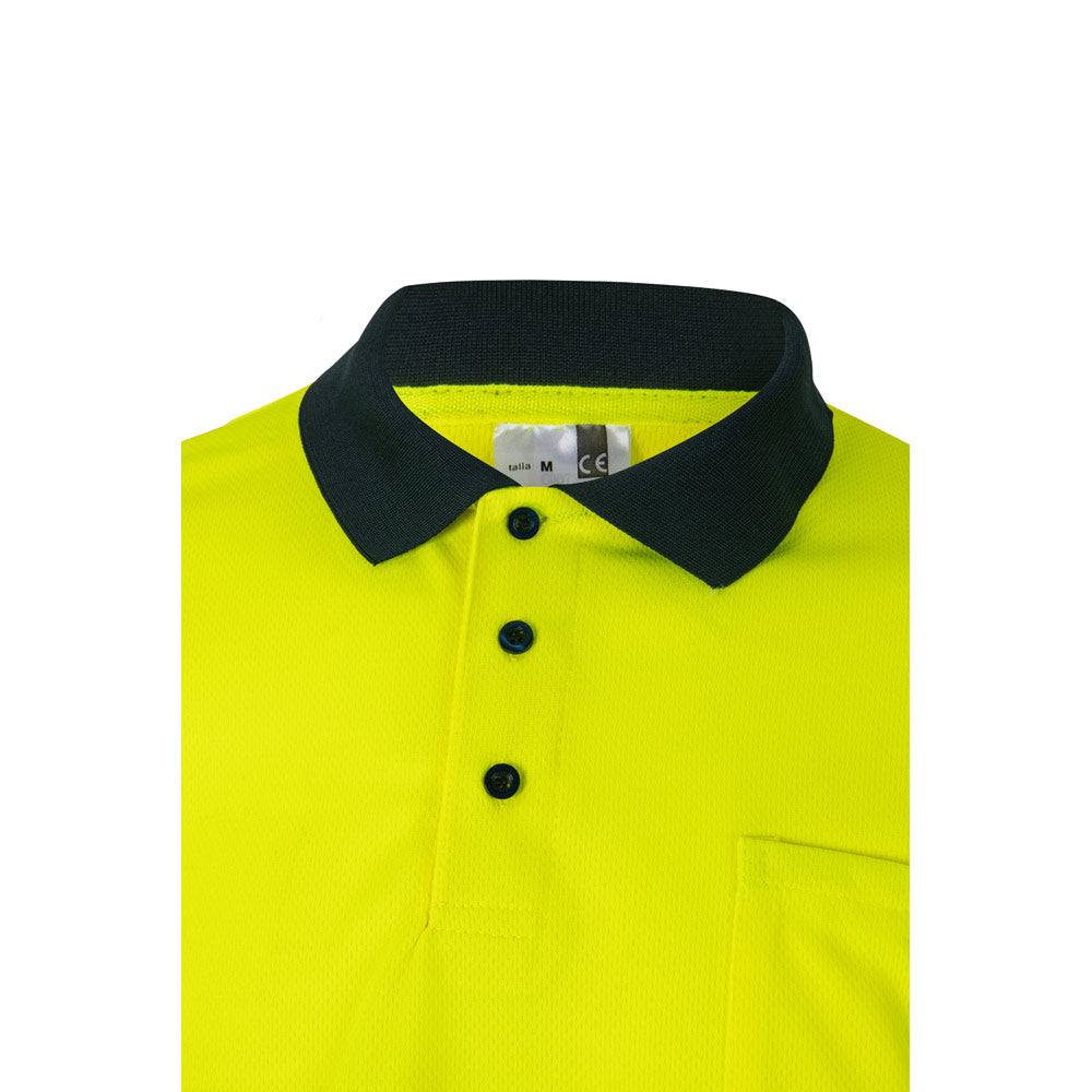 VL VULCAN. Polo bicolor bird-eye (160g/m²) de manga comprida, em poliéster (100%)