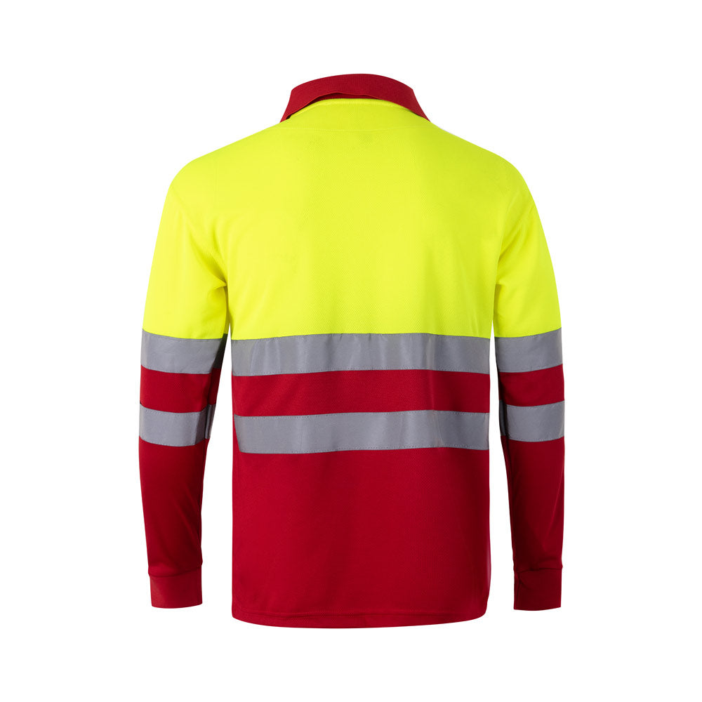 VL VULCAN. Polo bicolor bird-eye (160g/m²) de manga comprida, em poliéster (100%)