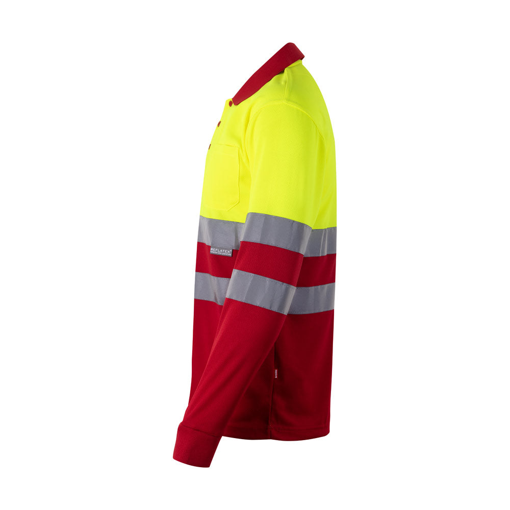 VL VULCAN. Polo bicolor bird-eye (160g/m²) de manga comprida, em poliéster (100%)