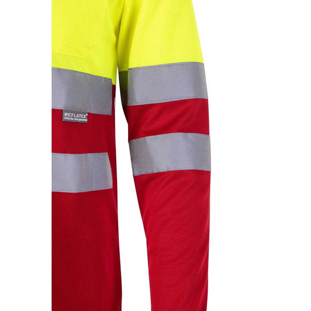 VL VULCAN. Polo bicolor bird-eye (160g/m²) de manga comprida, em poliéster (100%)