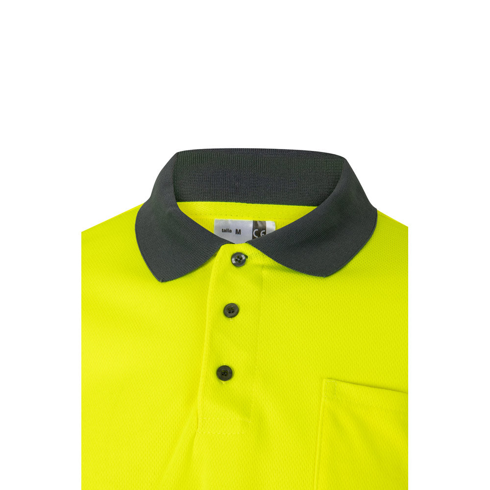 VL VULCAN. Polo bicolor bird-eye (160g/m²) de manga comprida, em poliéster (100%)