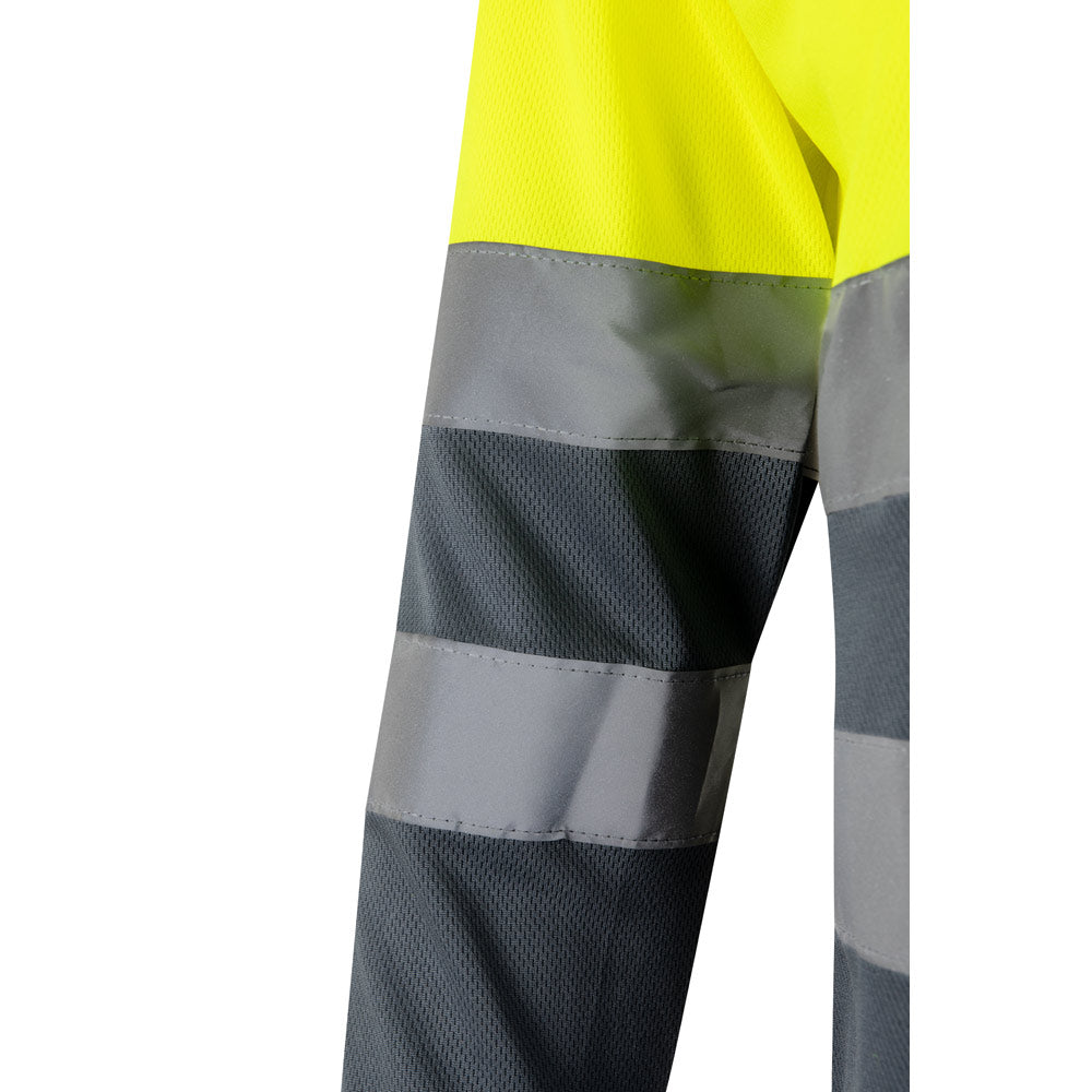 VL VULCAN. Polo bicolor bird-eye (160g/m²) de manga comprida, em poliéster (100%)