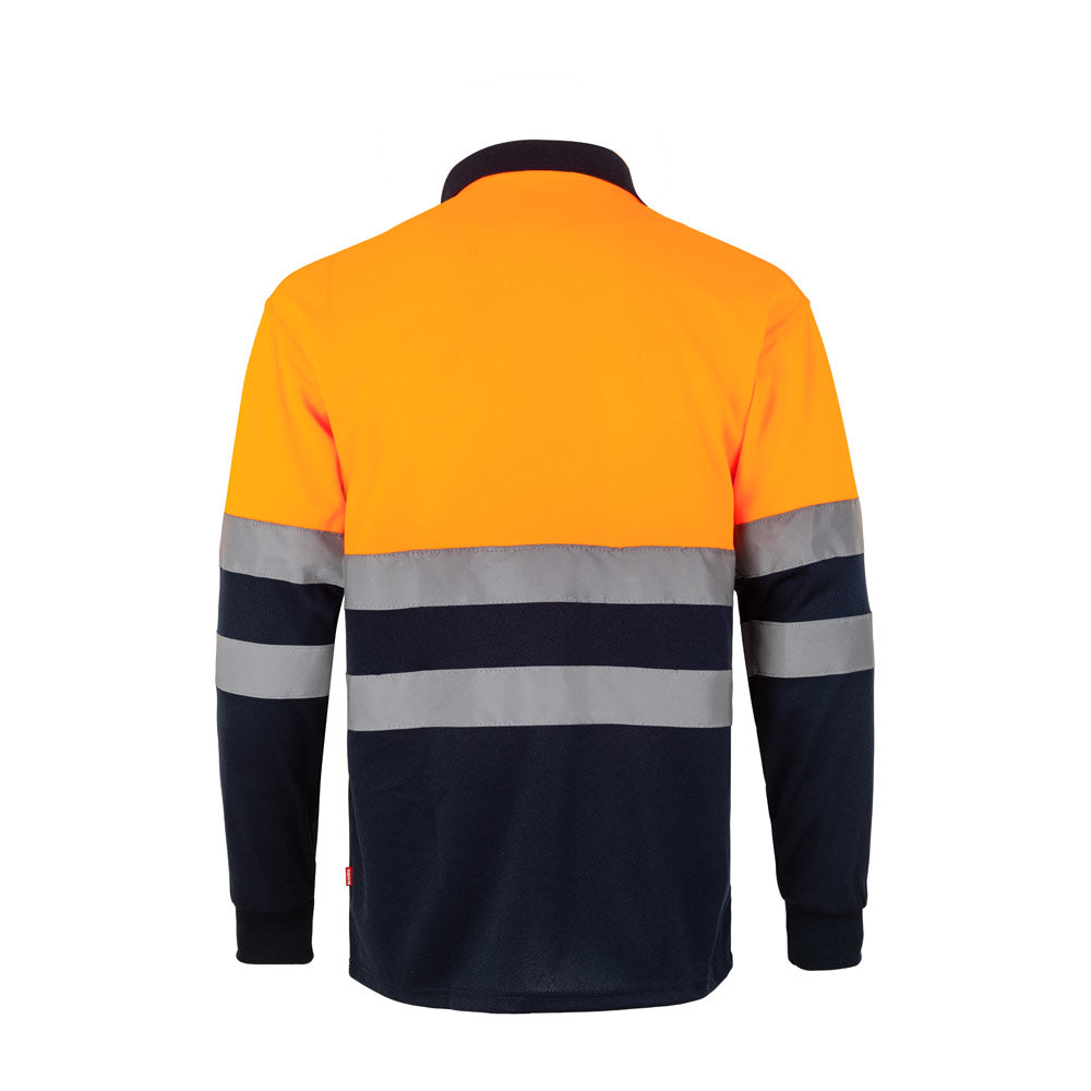 VL VULCAN. Polo bicolor bird-eye (160g/m²) de manga comprida, em poliéster (100%)