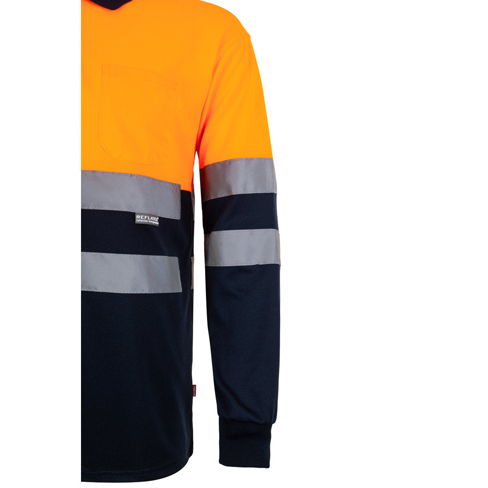 VL VULCAN. Polo bicolor bird-eye (160g/m²) de manga comprida, em poliéster (100%)
