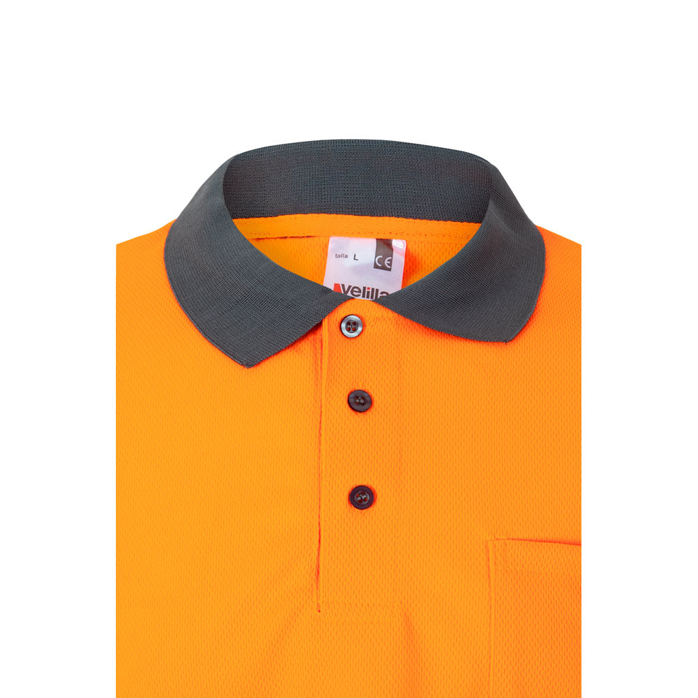 VL VULCAN. Polo bicolor bird-eye (160g/m²) de manga comprida, em poliéster (100%)