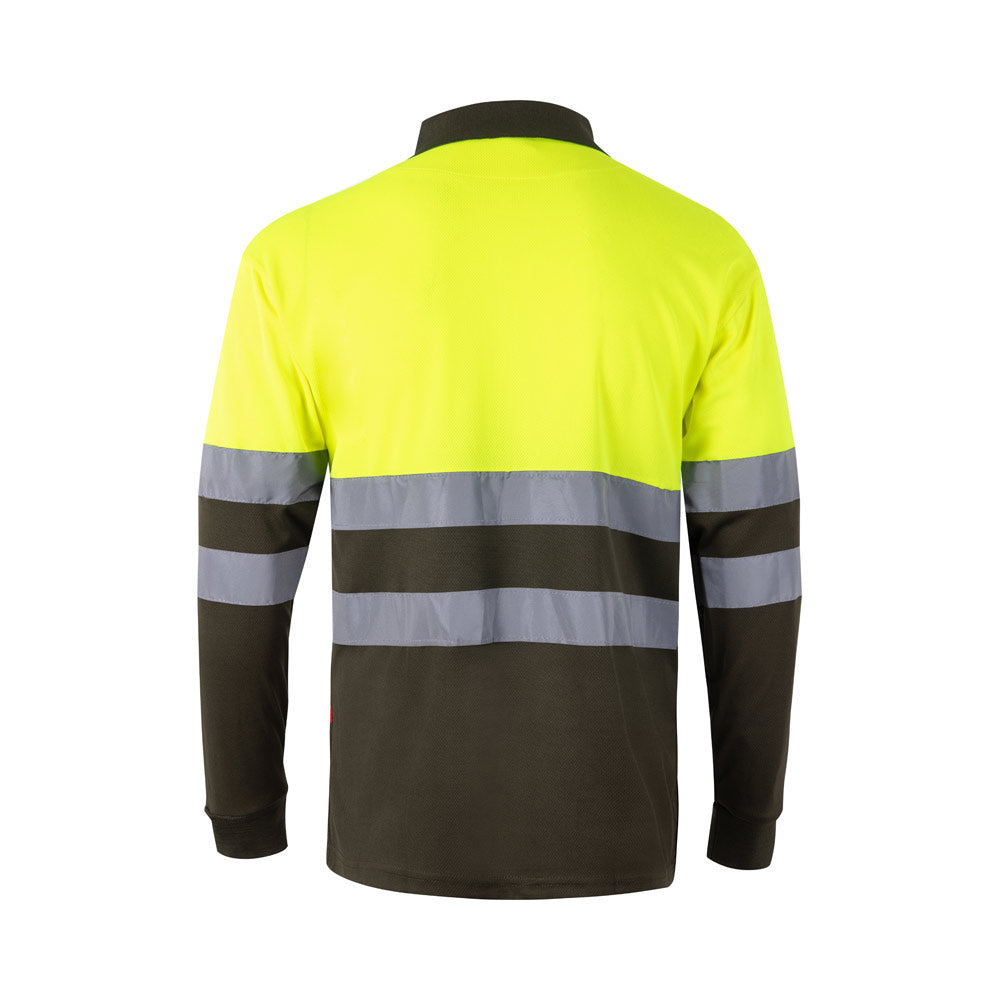 VL VULCAN. Polo bicolor bird-eye (160g/m²) de manga comprida, em poliéster (100%)