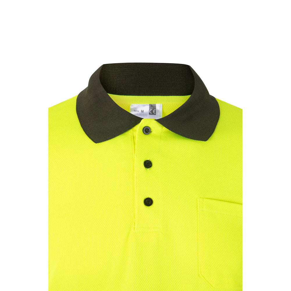 VL VULCAN. Polo bicolor bird-eye (160g/m²) de manga comprida, em poliéster (100%)