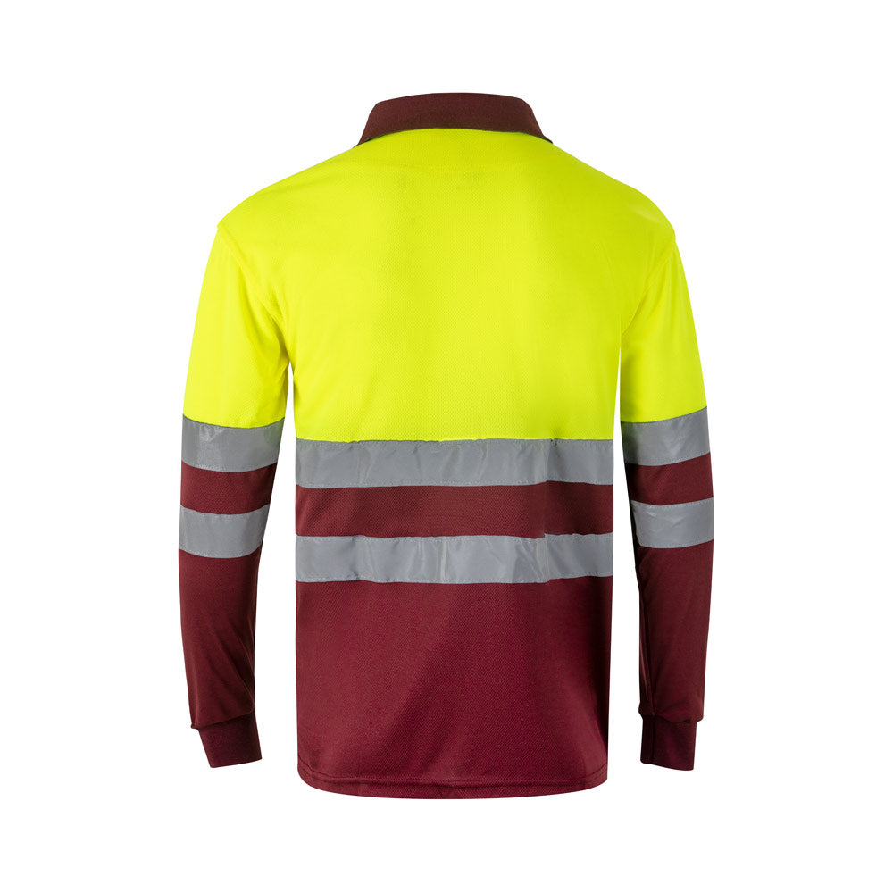 VL VULCAN. Polo bicolor bird-eye (160g/m²) de manga comprida, em poliéster (100%)