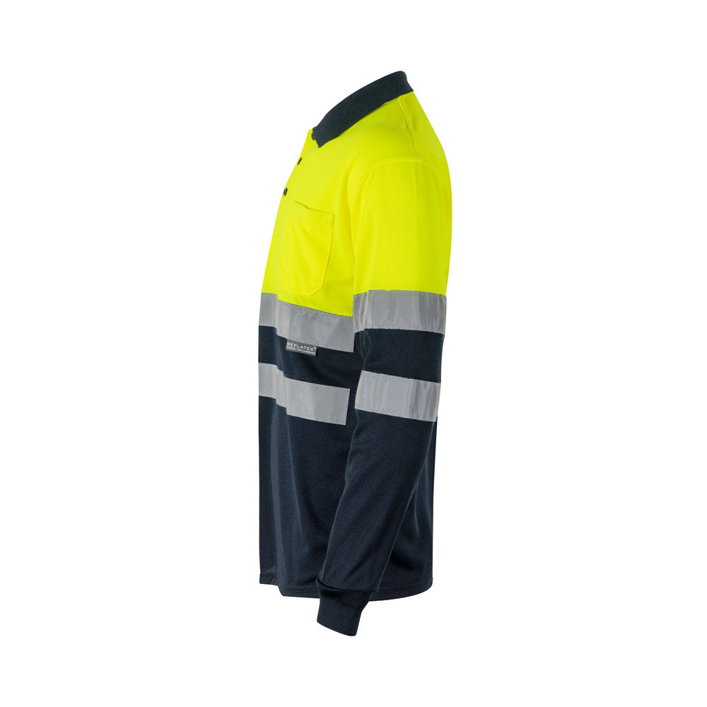 VL VULCAN LARGE. Polo bicolor bird-eye (160g/m²) de manga comprida, em poliéster (100%)