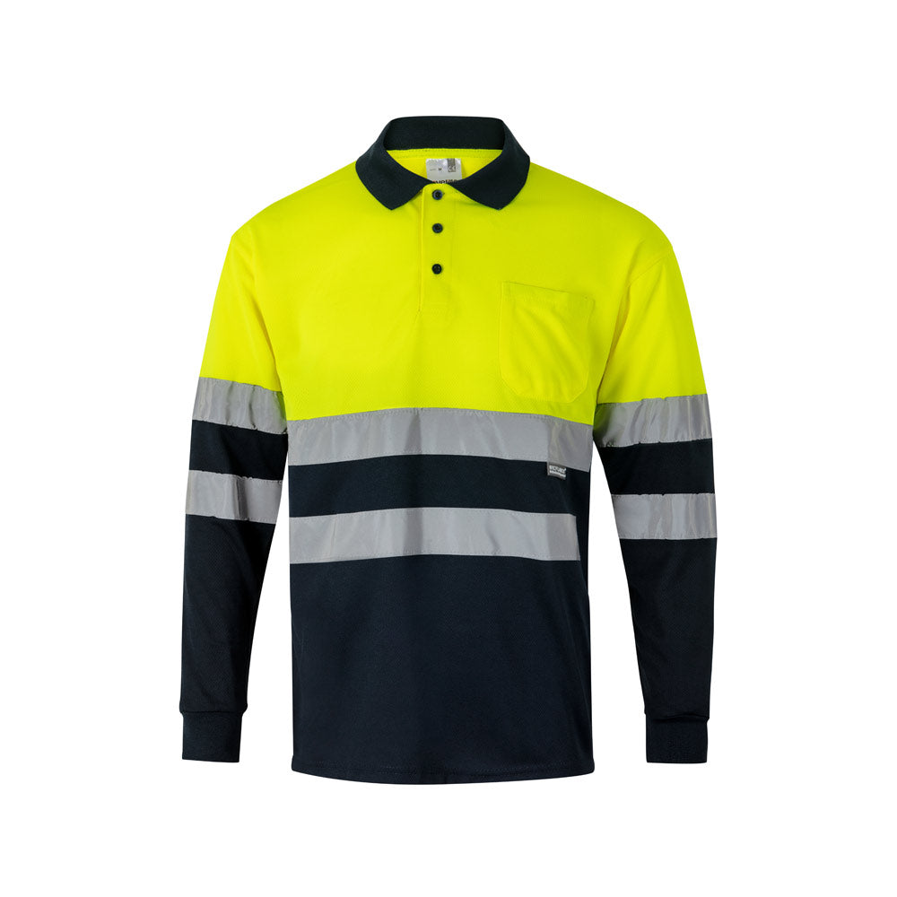 VL VULCAN LARGE. Polo bicolor bird-eye (160g/m²) de manga comprida, em poliéster (100%)